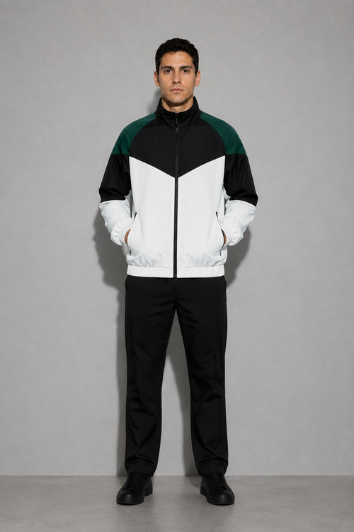 Men’s Colorblock Lightweight Sports Jacket | Black And White | full body | CodeCulture catalog