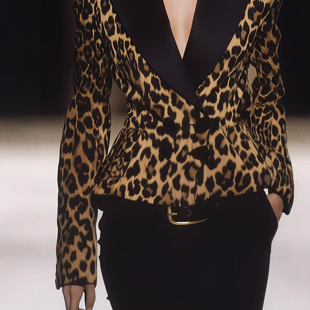 Women's Jacket Leopard Print Stand Collar