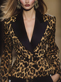 Women's Jacket Leopard Print Stand Collar