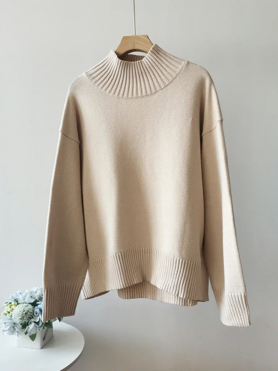 Women's Sweater High Neck Oversized Ribbed Hem