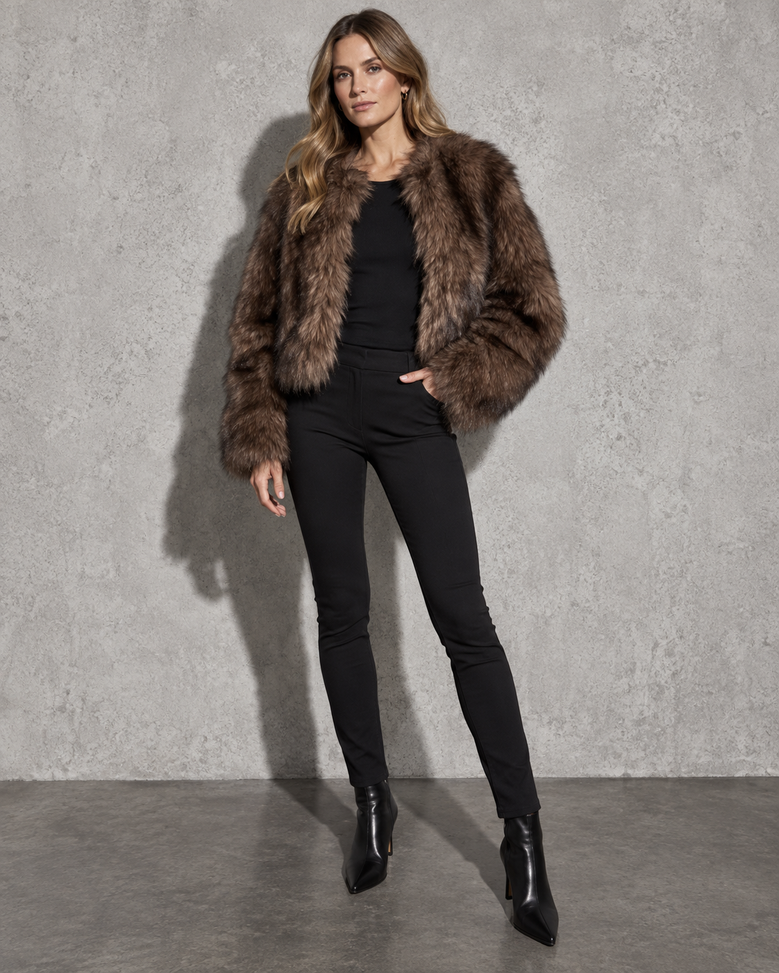 Women's Jacket Faux Fur Plush Collar Hip Length