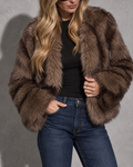 Women's Jacket Faux Fur Plush Collar Hip Length