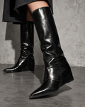 Women's Boots Knee High Fold Over Pointed Toe