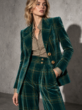 Women's Velvet Plaid Suit Jacket And Trousers Two-piece Set