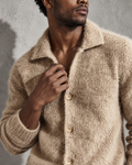 Men's Cardigan Brushed Knit Spread Collar Button Front
