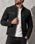 Men's Jacket Suede Look Stand Collar Zip