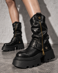Women's Boots Mid Calf Slouch Lug Platform Side Zip