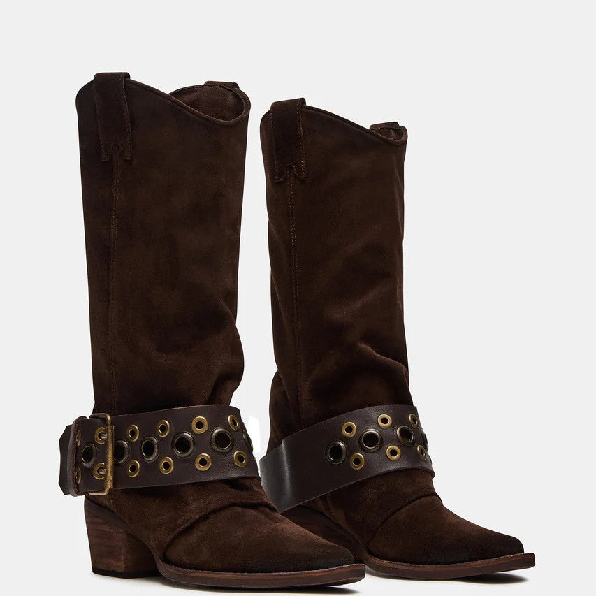 Women's Boots Western Knee High Eyelet Harness Strap