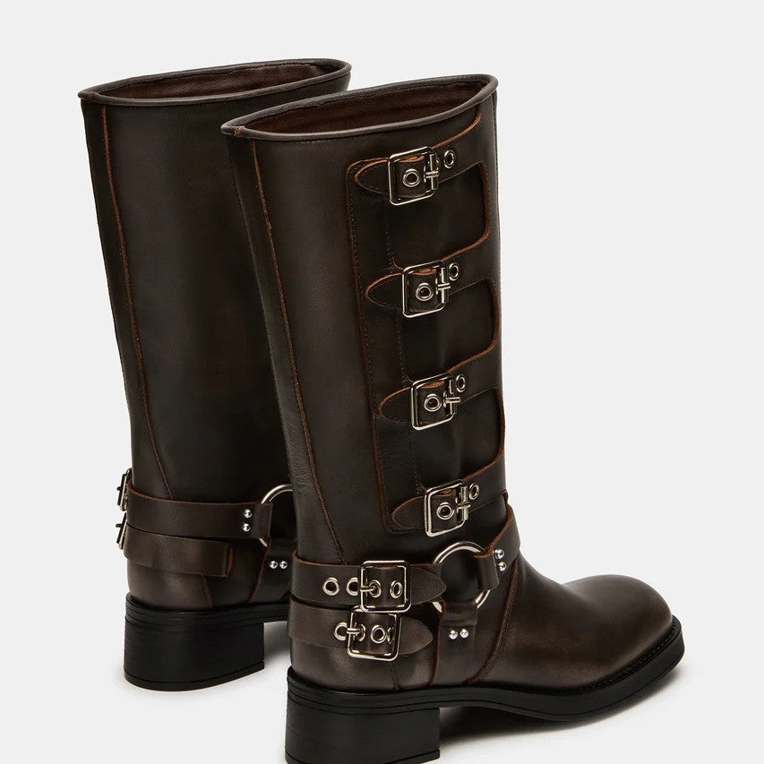 Women's Boots Biker Knee High Buckle Straps O Ring