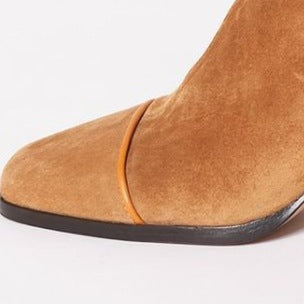 Women's Boots Ankle Suede Contrast Toe Cap Block Heel