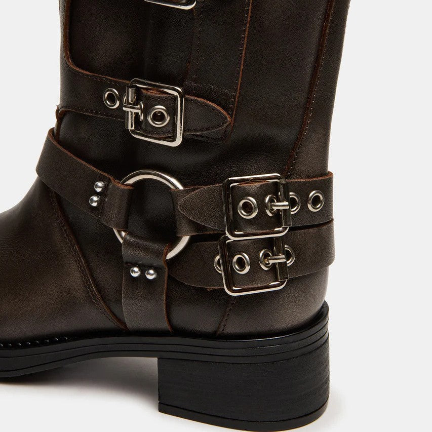 Women's Boots Biker Knee High Buckle Straps O Ring