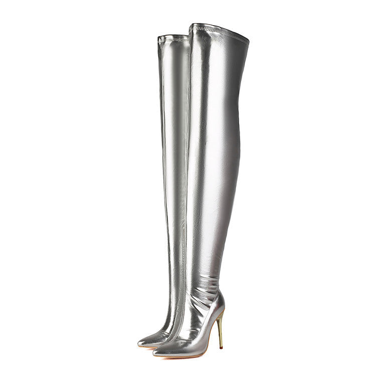 Women's Boots Thigh High Metallic Stiletto Pointed Toe