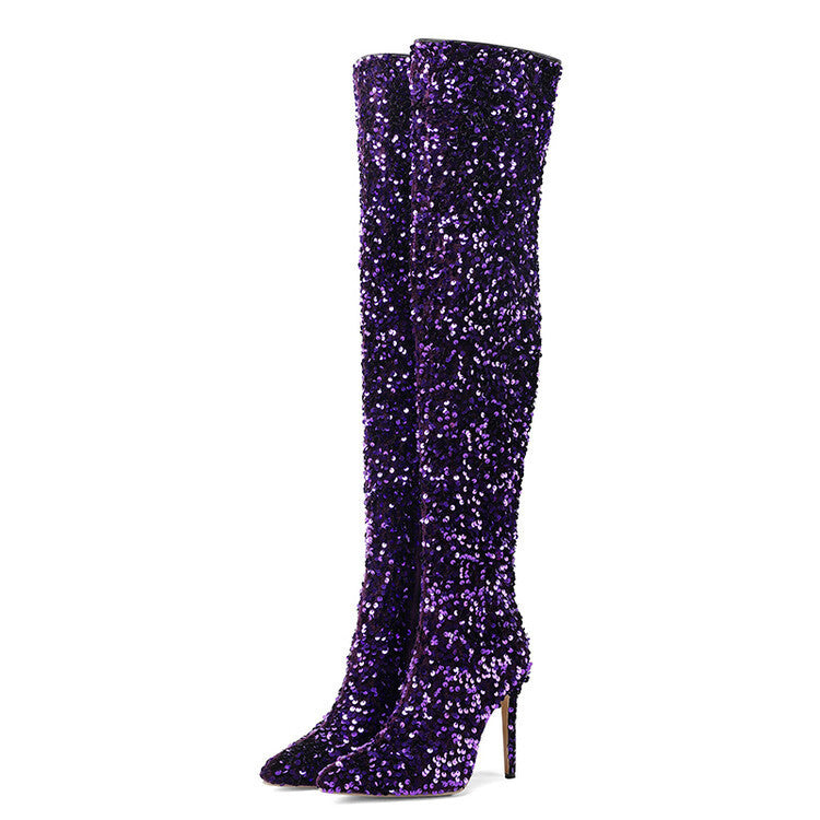 Women's Boots Thigh High Sequin Stiletto Pointed Toe
