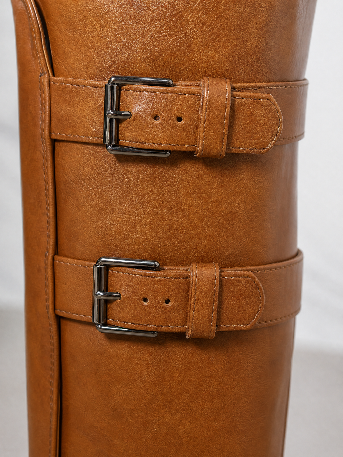 Retro Chunky-Soled High-Cut Equestrian Boots For Women - Dark Brown - buckled shaft straps detail