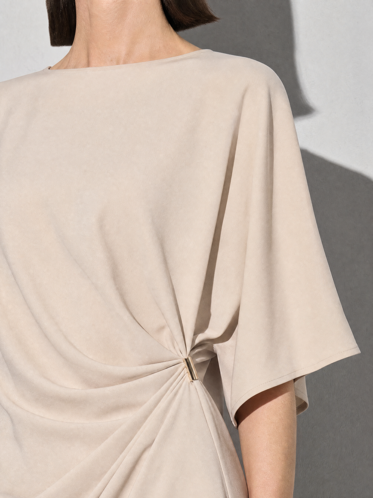 Relaxed-fit Top And High-waisted Wide-leg Pants Two-piece Set - Apricot Premium Fabric Finish Macro