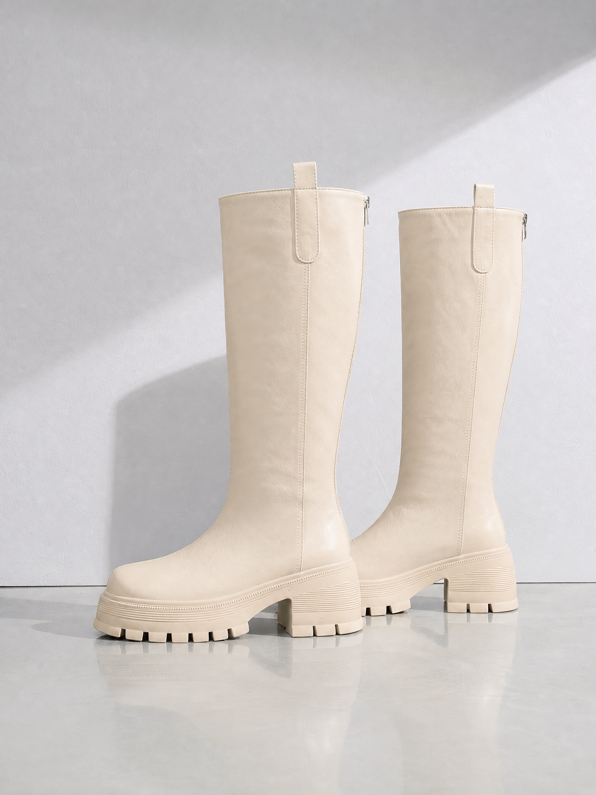 Plus-size Tall Boots With Thick Soles - Beige WL828 - outer side profile