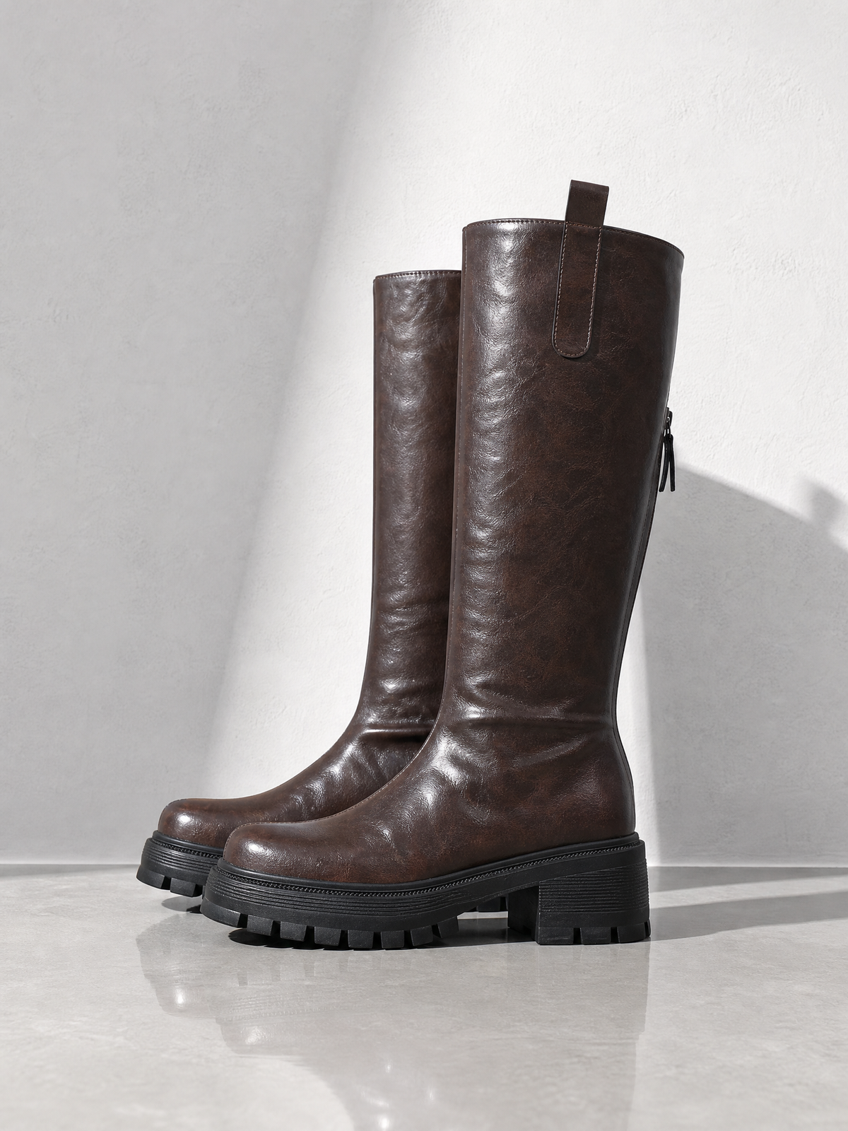 Plus-size Tall Boots With Thick Soles - Dark Brown WL828 - outer side profile