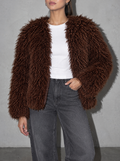 Brown shaggy jacket — zoom view, cool flash streetstyle