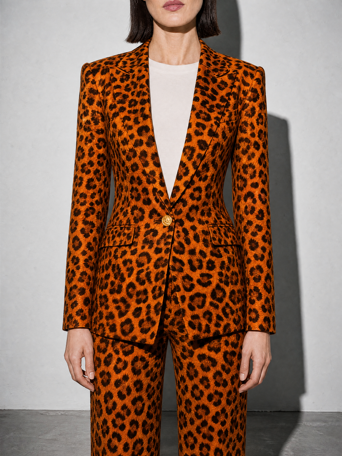 Women's Blazer Houndstooth Single Button in Orange — Mid-Length Torso Fit View