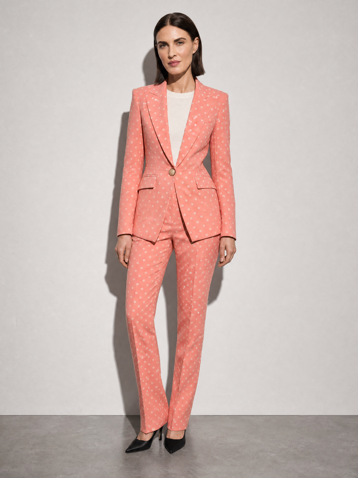 Women's Blazer Houndstooth Single Button in Pink — Interior Lining & Finish Detail