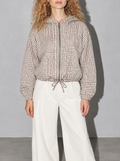 Women's Jacket Check Print Hooded Drawstring Hem — Single — bust to thigh