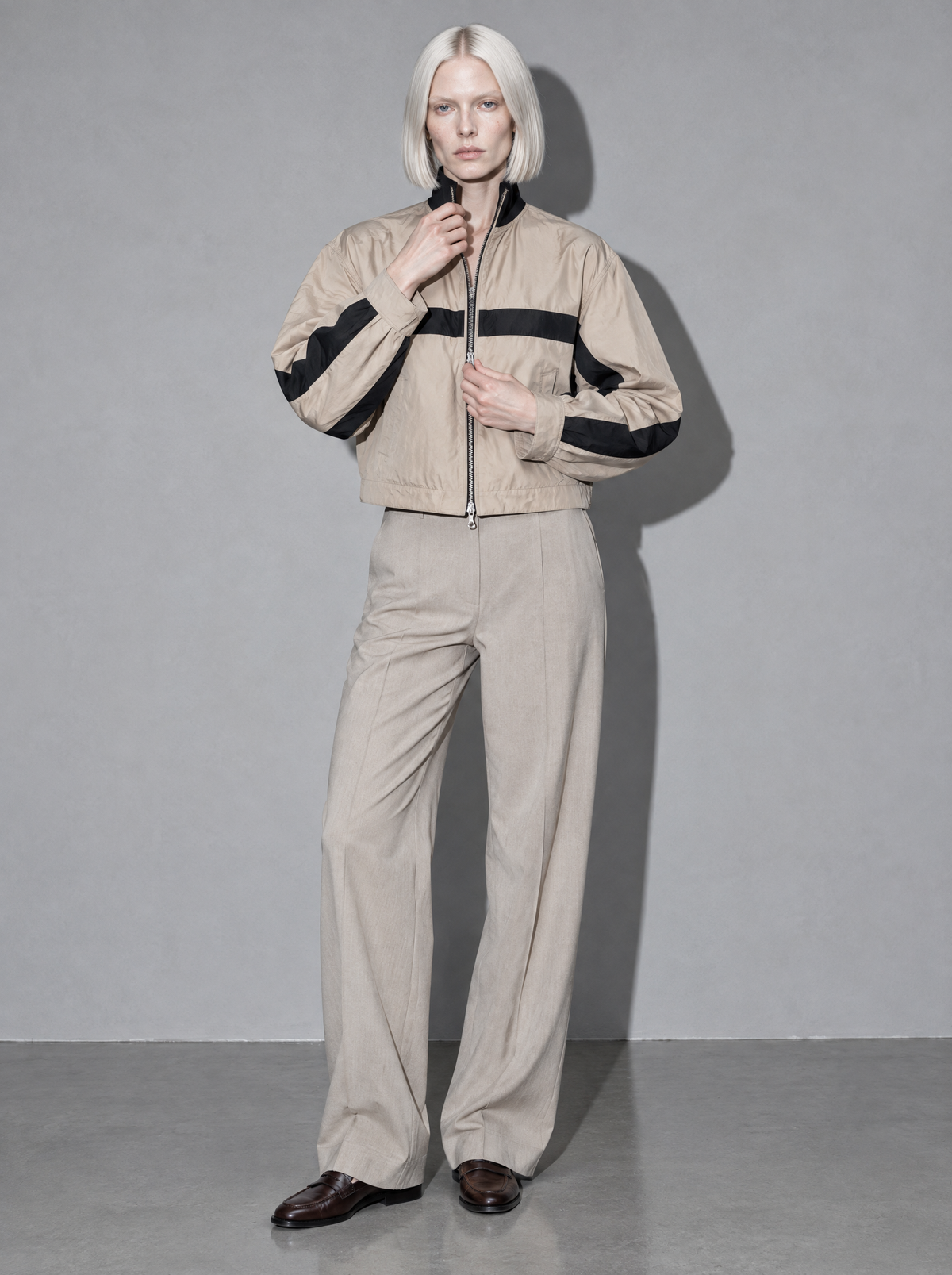 Women's Jacket Colour Block Bomber Stand Collar Zip — Single — adjusting