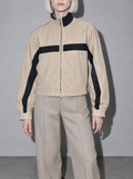 Women's Jacket Colour Block Bomber Stand Collar Zip — Single — bust to thigh