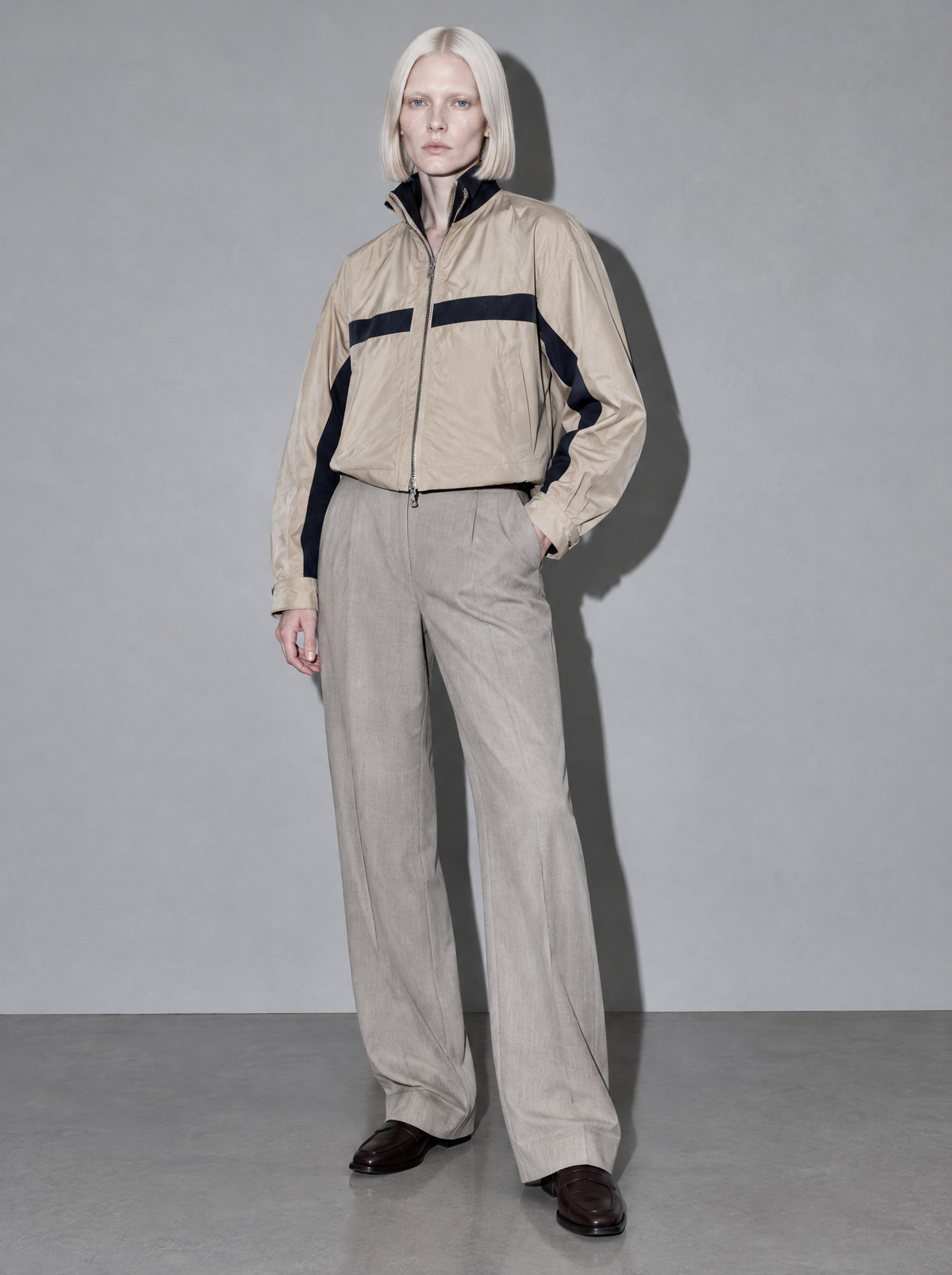 Women's Jacket Colour Block Bomber Stand Collar Zip — Single — main