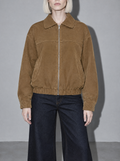 Women's Jacket Faux Suede Bomber Zip Front — Brown — bust to thigh