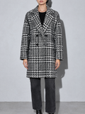 Women's Coat Houndstooth Double Breasted Mid Length — Checkered — bust to thigh