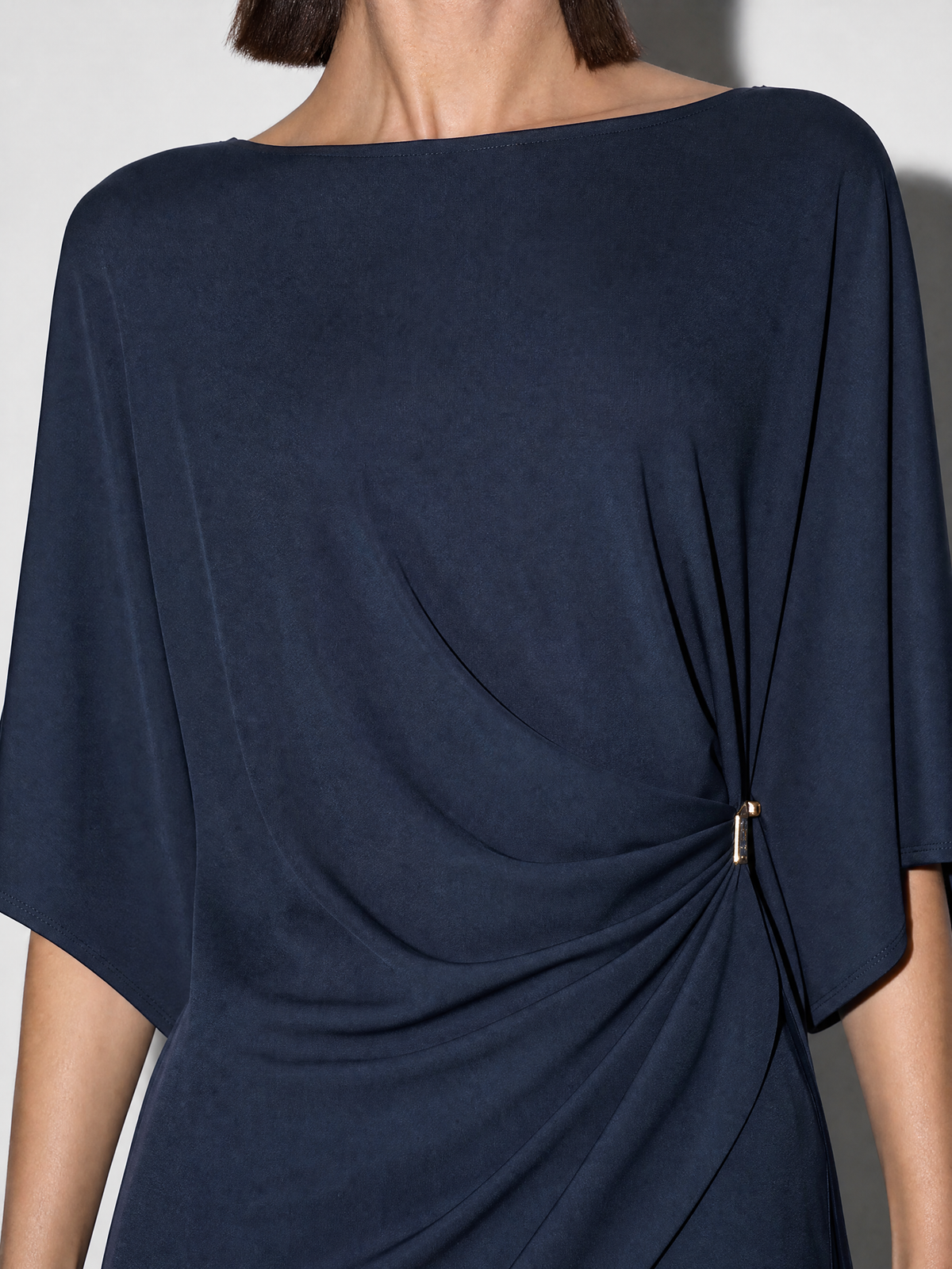 Relaxed-fit Top And High-waisted Wide-leg Pants Two-piece Set - Dark Blue Premium Fabric Finish Macro