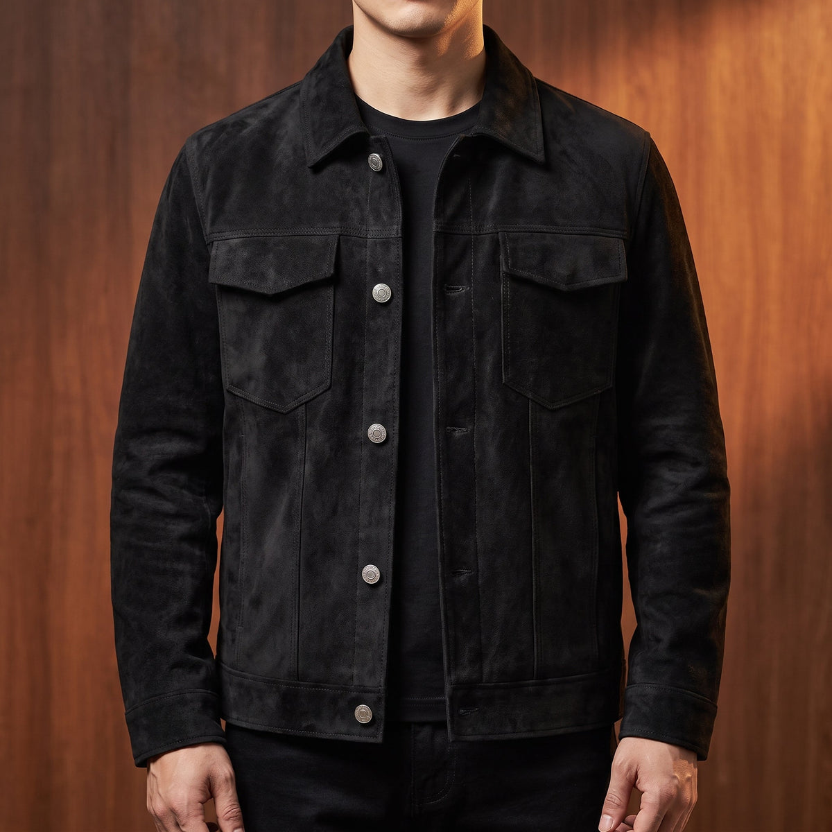 Unisex Jacket with Suede Touch and Slim Trucker Fit