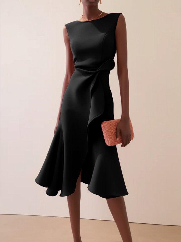 Women's Sleeveless A-Line Midi Dress with Waist Twist