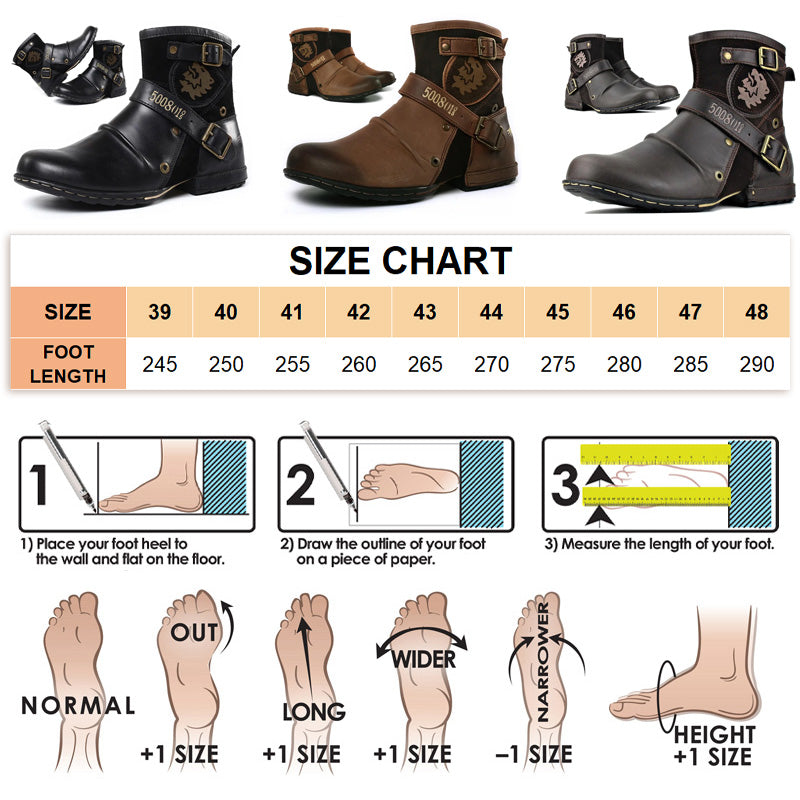 Men's Western Cowboy Leather Boots with Zipper