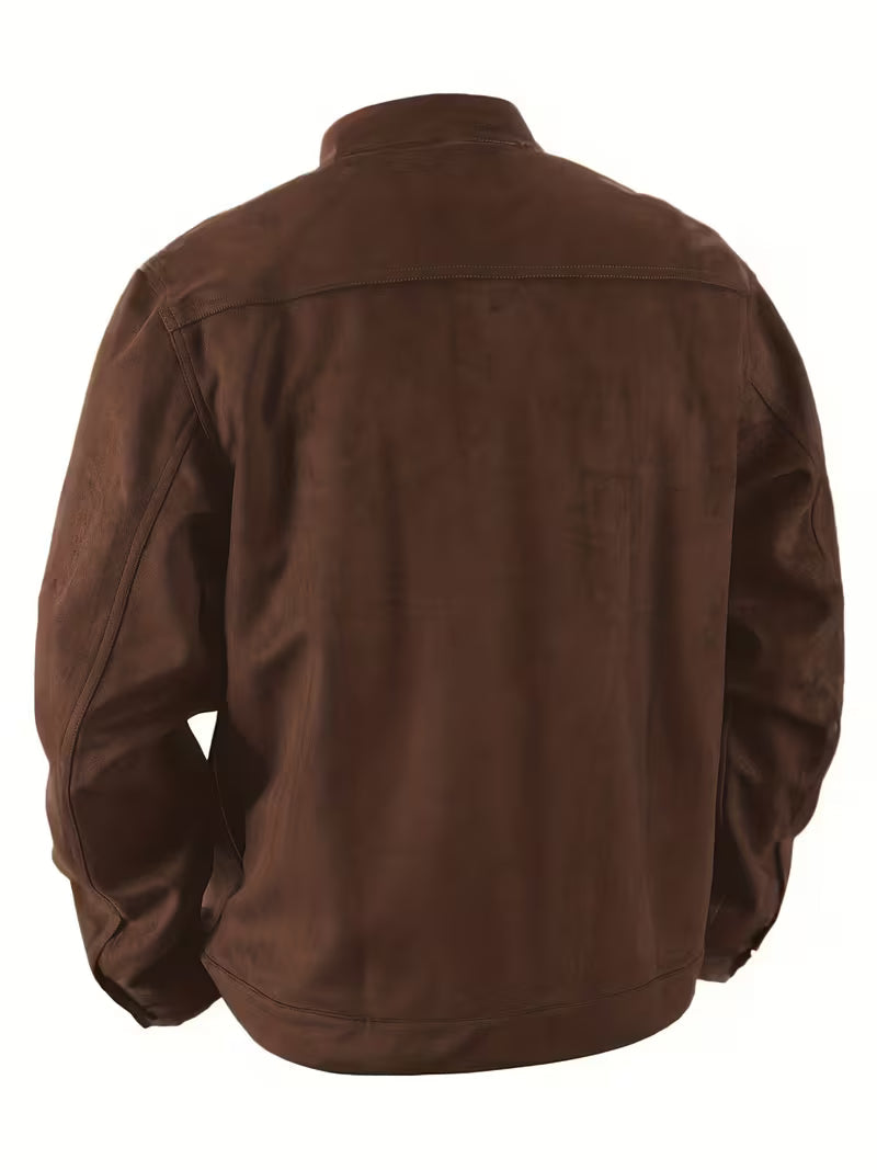 Men's Suede-Look Jacket with Stand Collar and Front Pockets