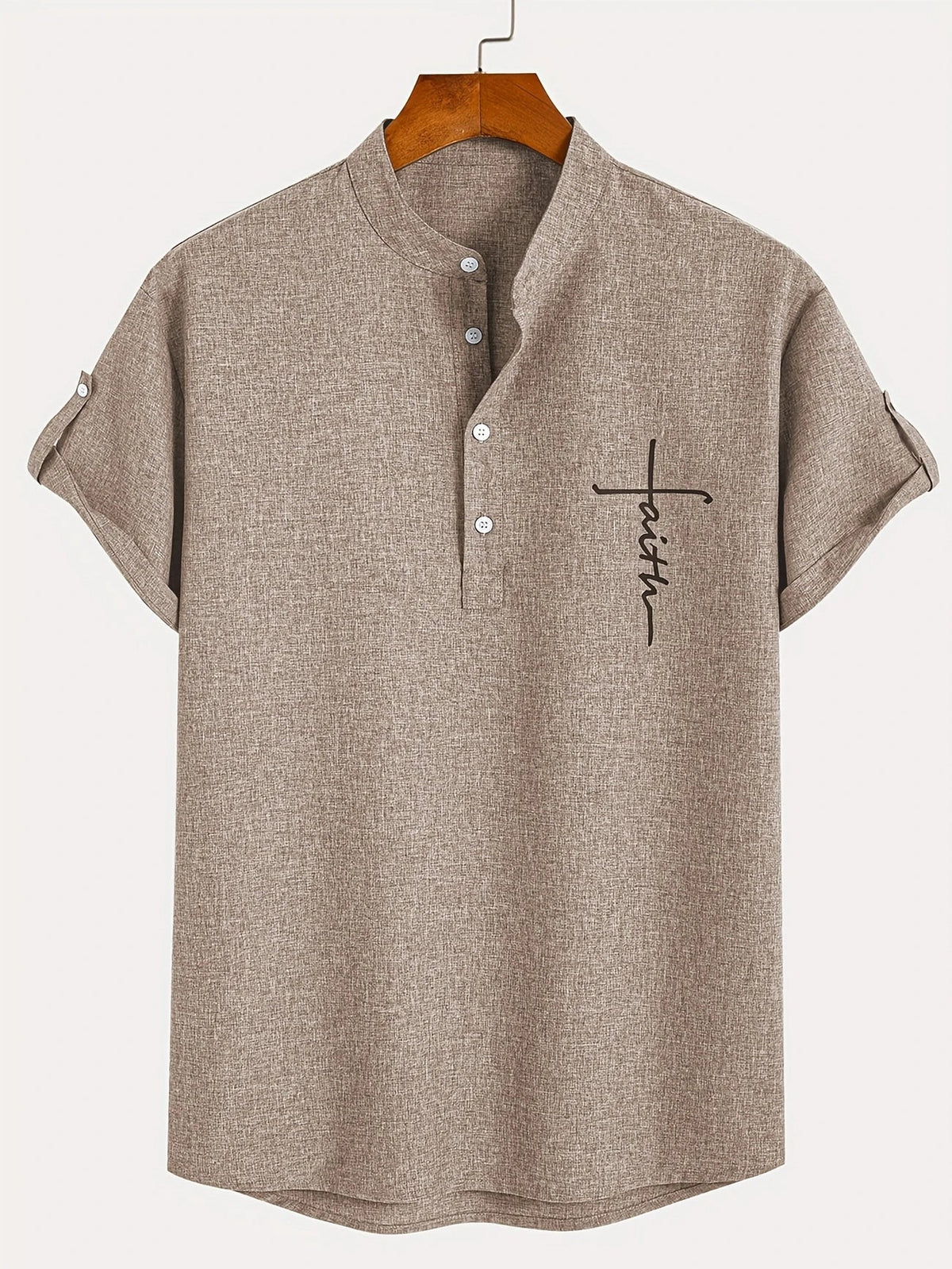 Men's Short-Sleeve Shirt with Stand Collar