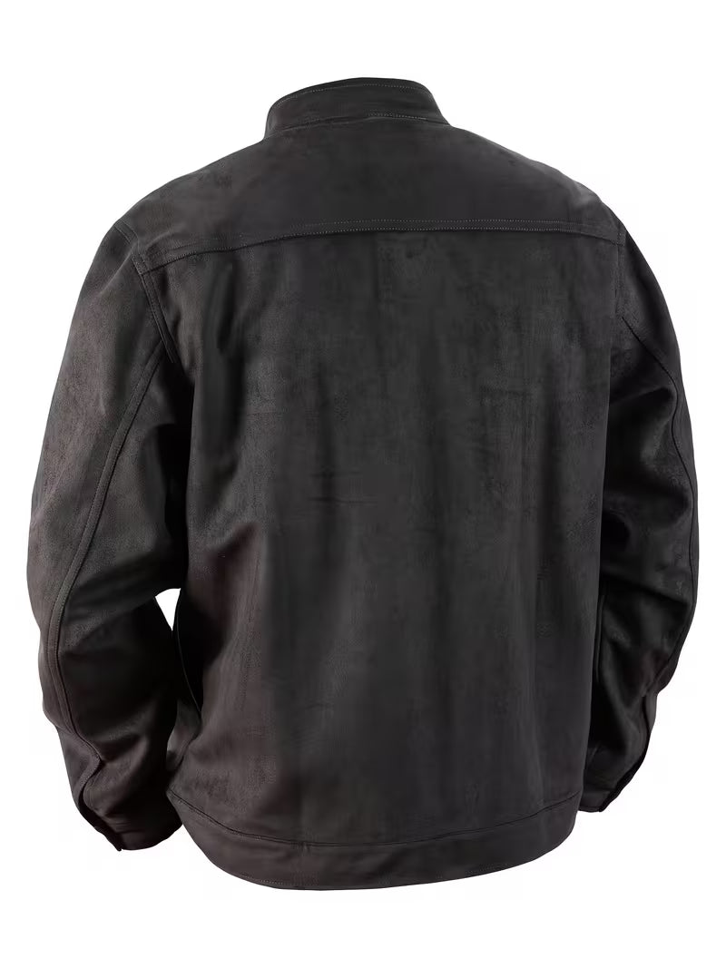 Men's Suede-Look Jacket with Stand Collar and Front Pockets