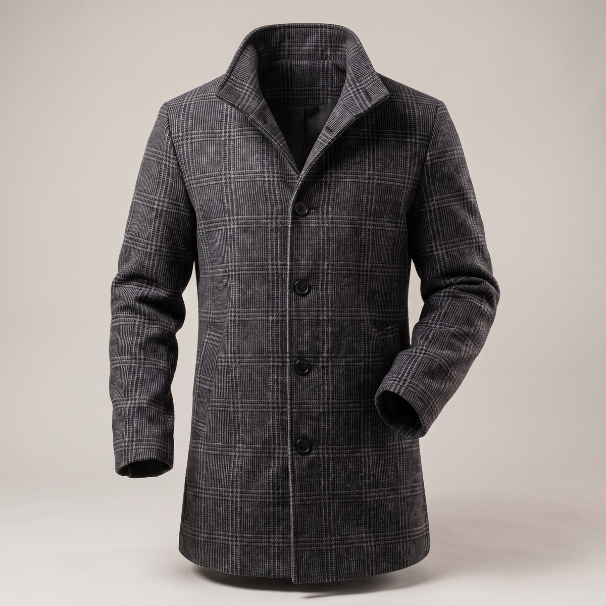 Unisex Jacket with Check Pattern and Button Front