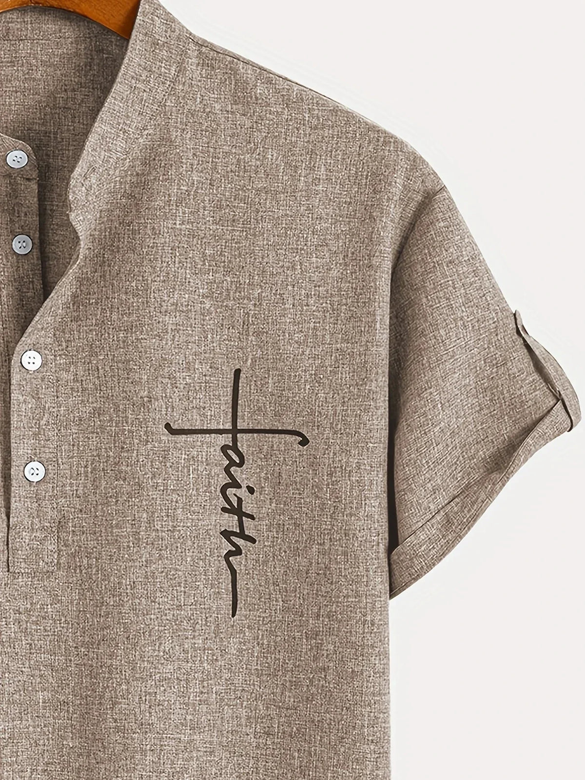 Men's Short-Sleeve Shirt with Stand Collar