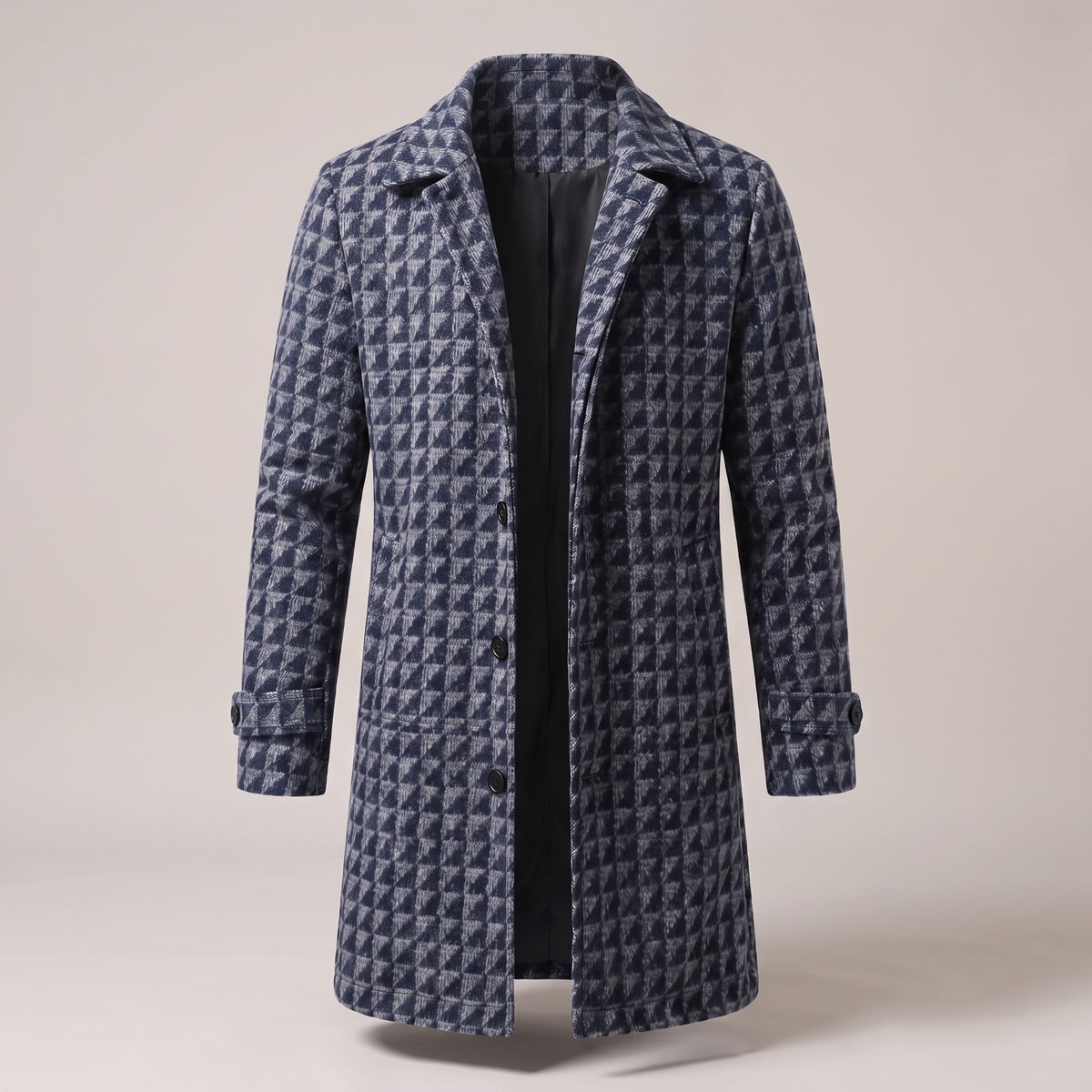 Unisex Jacket with Check Pattern and Button Front