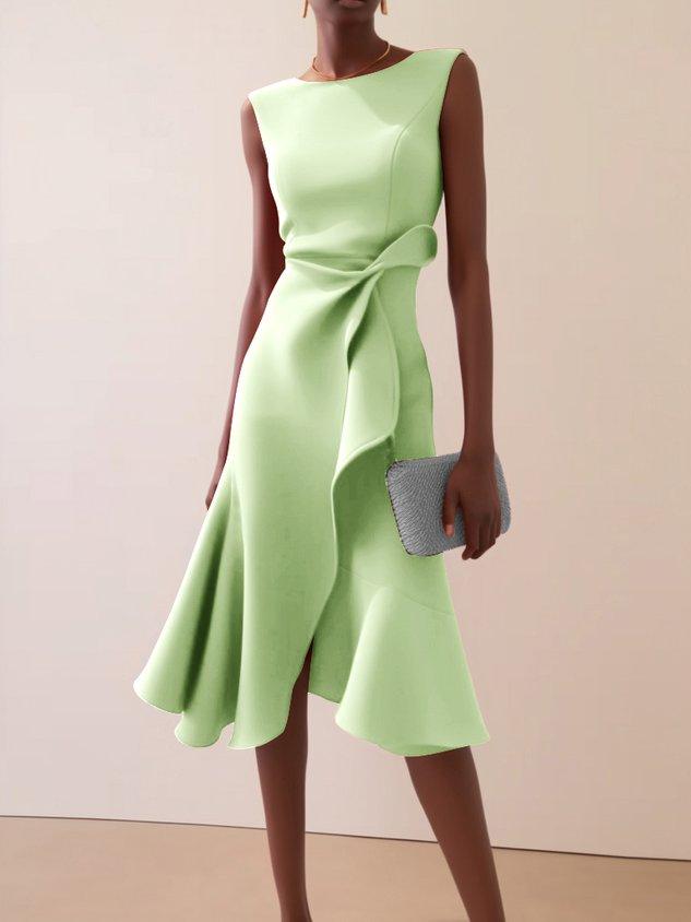 Women's Sleeveless A-Line Midi Dress with Waist Twist