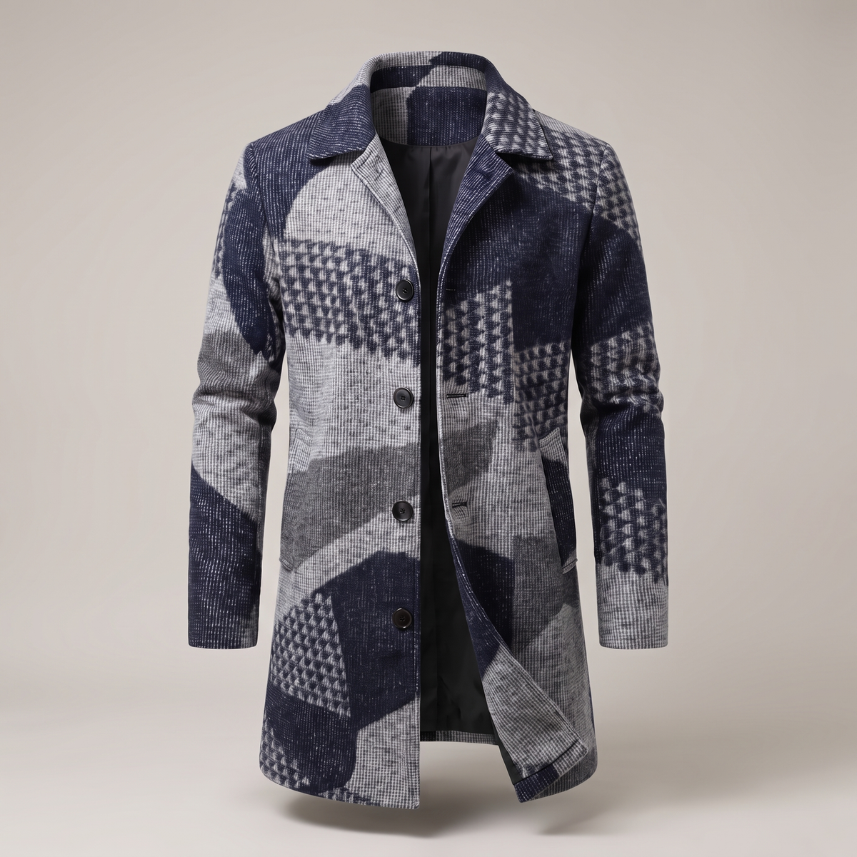 Unisex Jacket with Check Pattern and Button Front
