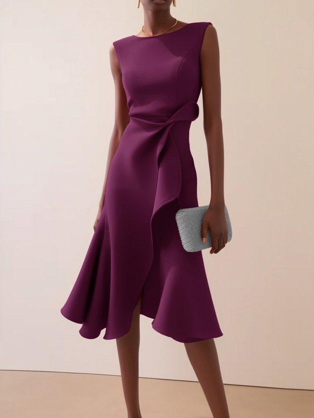 Women's Sleeveless A-Line Midi Dress with Waist Twist