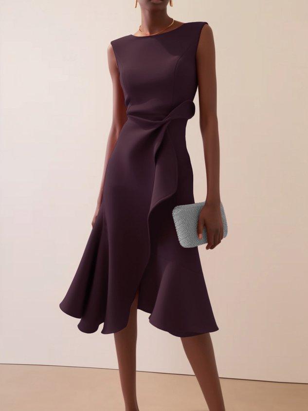 Women's Sleeveless A-Line Midi Dress with Waist Twist