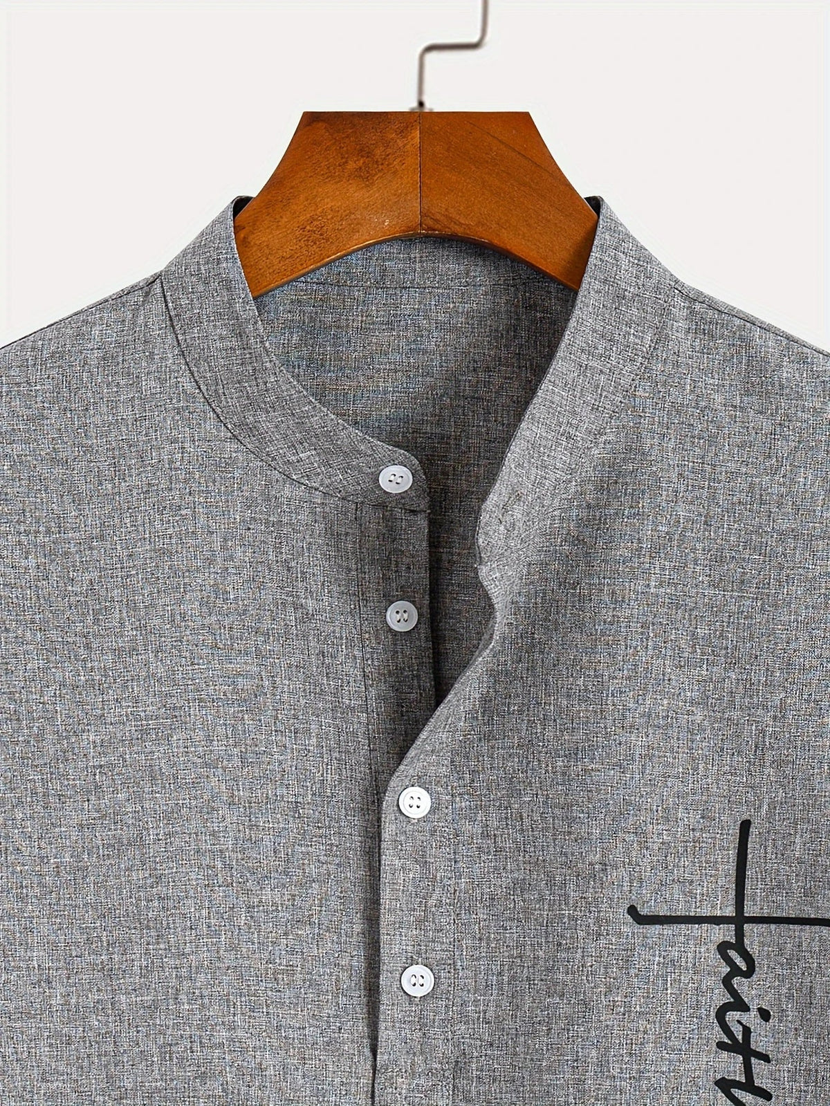 Men's Short-Sleeve Shirt with Stand Collar
