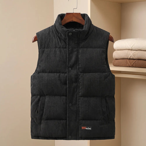 Unisex Corduroy Puffer Vest with Stand Collar