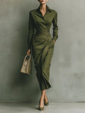 Women's Maxi Dress in Army Green Cotton Blend