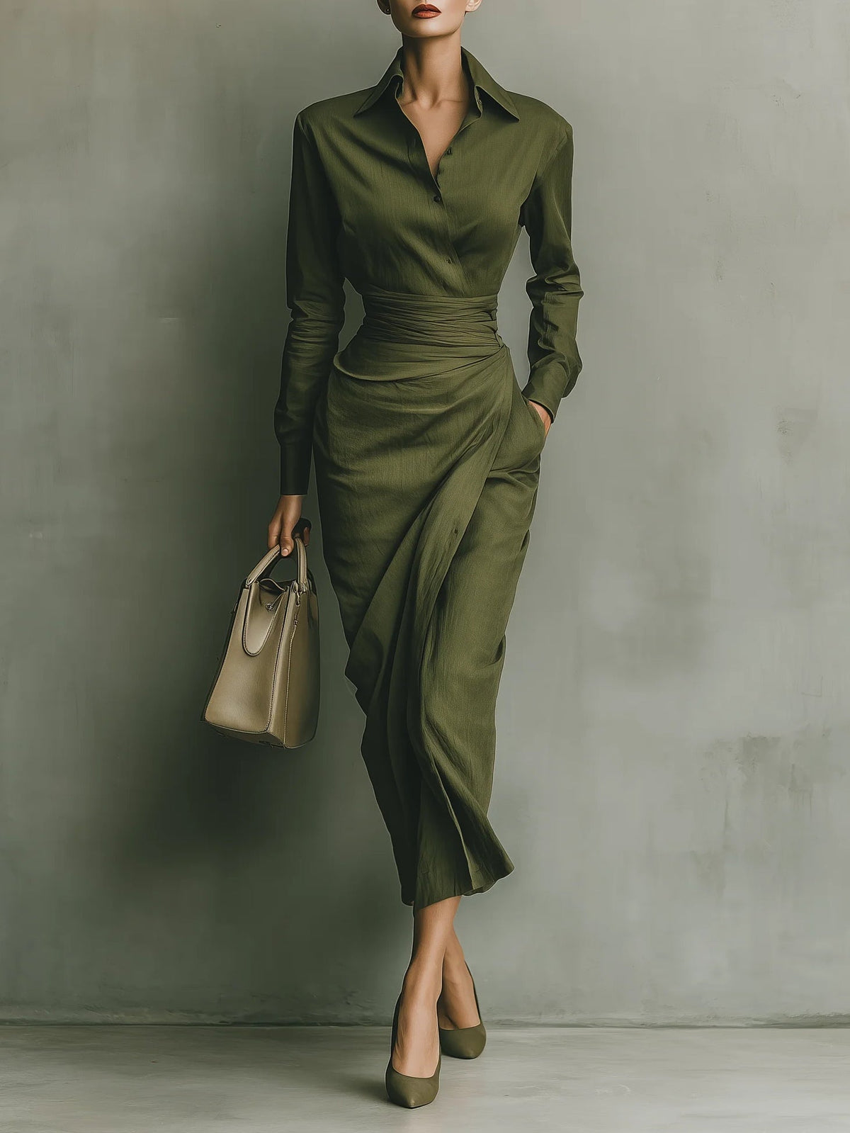 Women's Maxi Dress in Army Green Cotton Blend
