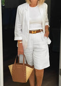 Women's Clothing Set with Lapel Blazer and Knee-Length Shorts