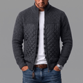 Men's Cardigan with Quilted Front Panels and Full-Zip Closure